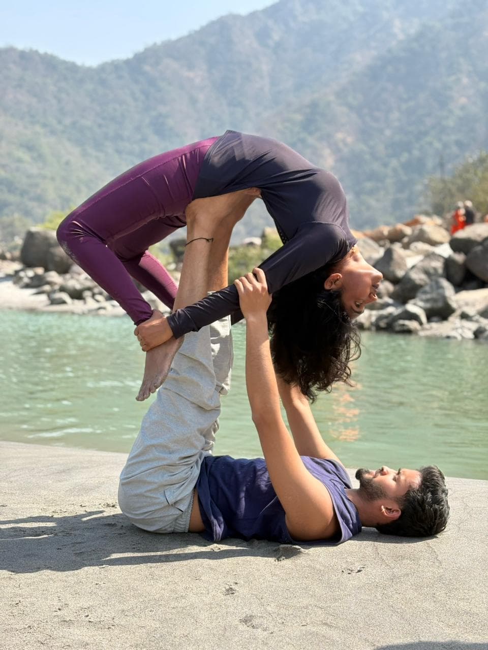 Yoga practice in Rishikesh near Ganga river - Image 1